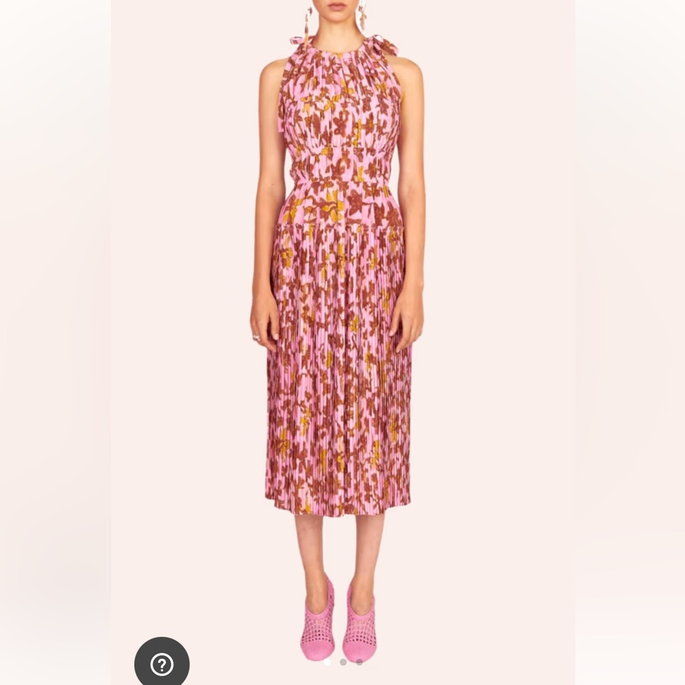 Ulla Johnson Amalthea Midi Pleated Floral Silk Dress Pink Hibiscus Print Size 10